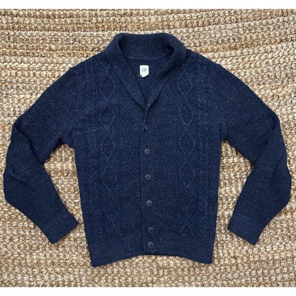 Cable Knit Cardigan Sweater Mens Blue Gap (Large) - Picture 1 of 5